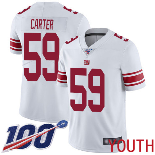 Youth New York Giants 59 Lorenzo Carter White Vapor Untouchable Limited Player 100th Season Football NFL Jersey